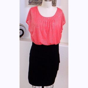 Enfocus coral/black sparkling layered dress
